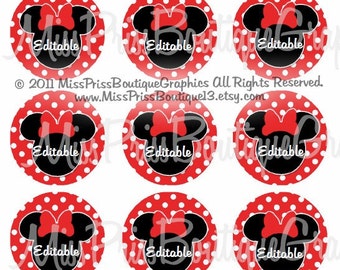 4x6 - EDITABLE PDF - Instant Download-  Minnie Inspired Red Polka Dots Names - Editable Digital Bottlecap Image Collage - No.636