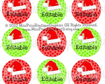 4x6 - EDITABLE PDF - CHRISTMAS - Instant Download -  Santa's Hats - Editable PDFs - Editable Bottlecap Digital Collage Image No. 871