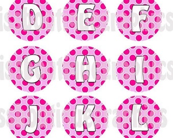 4x6 - PINK DOT ALPHABETS - Instant Download -Pretty Pink Dots-One Inch Bottle Cap Graphics Digital Image Collage Sheet - no.315