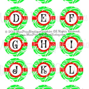 4x6 - CHRISTMAS SWIRL ALPHABETS - Instant Download - Christmas Swirls Full Alphabets - One Inch BottleCap Collage Sheet  - No.886