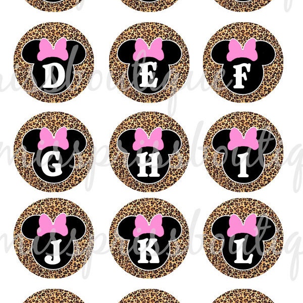 4x6 - MINNIE CHEETAH ALPHABETS - Instant Download -Cheetah Minnie Inspired - One Inch Bottlecap Digital Graphic Image Collage Sheet - No.178