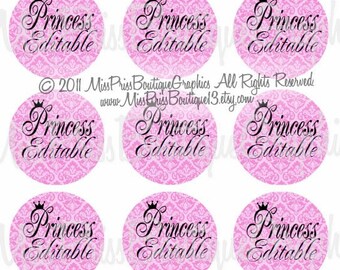 4X6 - EDITABLE PDF - Instant Download - Princess Pink Damask - Editable Bottlecap Digital Collage Image - No 626