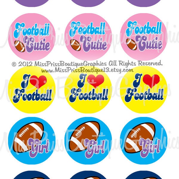 4x6  - GIRLY FOOTBALL - Instant Download- Cute Girly Football Sayings - One Inch Bottlecap Digital Collage Image Sheet - No.839