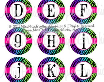 4x6 - RAINBOW ZEBRA - Instant Download -  Rainbow Zebra Full Alphabets -  One Inch Bottle Cap Digital Collage Sheet  - No.676