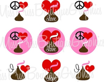 4x6 - VALENTINE - Instant Download - Hershey Kiss Inspired - Chocolate Love - One Inch Bottlecap Images Graphic Collage Sheet - No.569