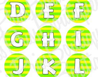 4x6 - YELLOW LIME STRIPED - Instant Download - One Inch Bottlecap Digital Graphic Collage Sheet - No.345