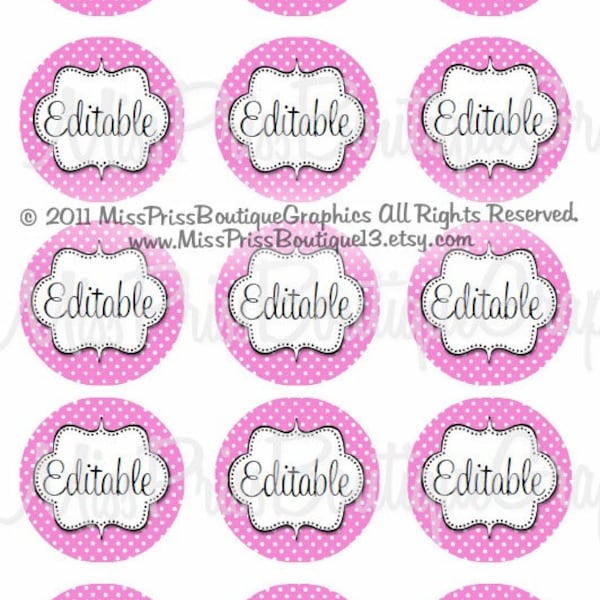 4X6 - EDITABLE PDF - Instant Download - Adorable Pink Dots - Editable Bottlecap Digital Collage Image - No 660