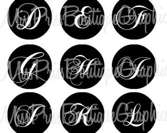 4x6 - ELEGANT BLACK  - Instant Download - Fancy Letters  w/ Bonus Sayings - One Inch Bottlecap Digital Graphic Image Collage Sheet - No.365