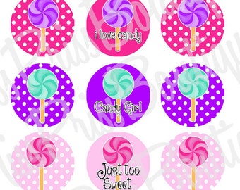 4x6 - POLKADOT LOLLIPOPS  - Instant Download - Sweet Candy Sayings - One Inch Bottlecap Graphic Digital Collage Image Sheet - No.348