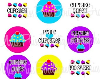 4x6 - CUPCAKE PRINCESS - Instant Download - One Inch Bottlecap Digital Graphic Collage Sheet - No.474