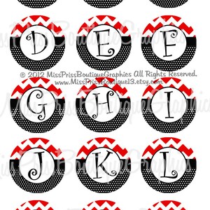 4x6 CHEVRON DOTS ALPHABETS Instant Download Red Chevron Black One Inch Bottlecap Graphic Digital Image Collage Sheet No.887 image 1