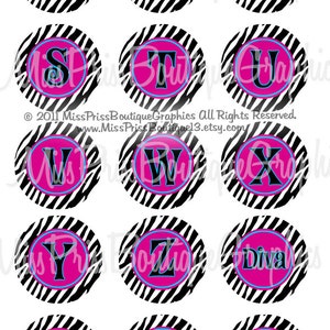 4x6 FUSCHIA ZEBRA ALPHABETS Instant Download Zebra Letters One Inch Bottlecap Digital Graphic Image Collage Sheet No.753 image 2