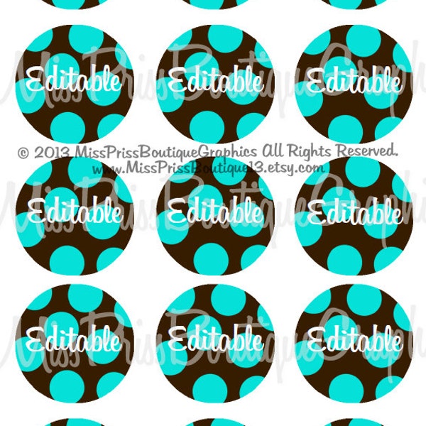 4x6 - EDITABLE PDF - Instant Download - Turq Blue Brown Dots - Editable PDFs - Editable Bottlecap Digital Collage Image No.912