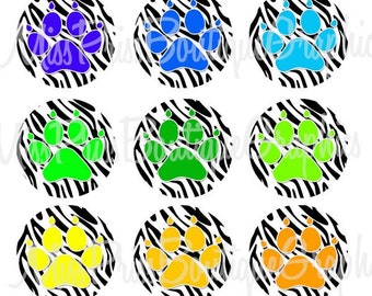 4x6 - FUNKY PAWPRINTS- Instant Download -  One Inch Bottlecap Graphic Image Collage Digital Sheets  - No.393