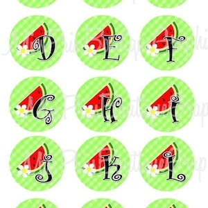 4x6 - GINGHAM WATERMELON - Descargas instantáneas - Alfabeto completo - Tapa de botella de una pulgada Gráfico Digital Collage Hojas de imagen -No.369