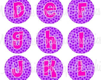 4x6 - PURPLE POLKADOT LETTERS  - Instant Download - Polkadot Pink Letters - One Inch Bottlecap Digital Graphic Image Collage Sheet - No.381