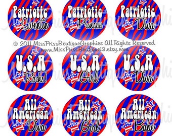 4x6 - 4TH OF JULY - Instant Download -  Zebra Diva Patriotic Sayings - Zebra and Stars - One Inch Bottlecap Digital Collage Images- No.680