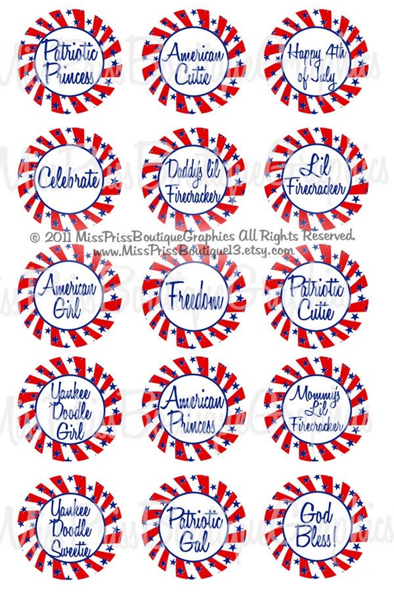 4x6 4TH OF JULY Instant Download Patriotic Sayings Stars and Stripes One Inch Bottlecap Digital Collage Images No.678 image 1