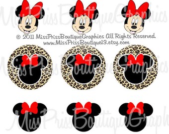 4x6  - MINNIE LEOPARD - Instant Download-  Leopard Minnie Inspired Images - One Inch Bottlecap Digital Collage Image Sheet - No.805
