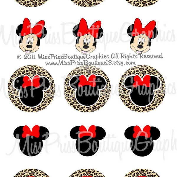 4x6  - MINNIE LEOPARD - Instant Download-  Leopard Minnie Inspired Images - One Inch Bottlecap Digital Collage Image Sheet - No.805