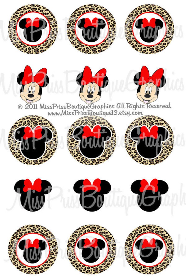 4x6 MINNIE LEOPARD Instant Download Leopard Minnie Inspired Images One Inch Bottlecap Digital Collage Image Sheet No.805 image 1