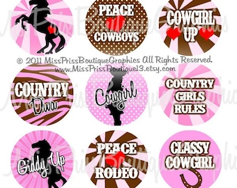 4x6 - COWGIRL - Instant Download -  Adorable Pink and Brown Cowgirl Western Designs - One Inch Bottlecap Digital Collage Images- No.674
