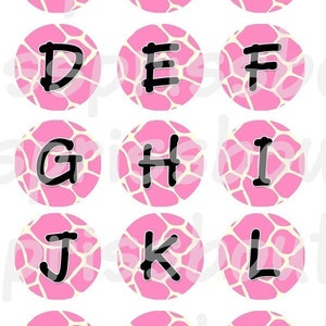 4x6 - PINK GIRAFFE ALPHABETS - Instant Download - Full Alphabets One Inch Bottle Cap Digital Collage Sheet