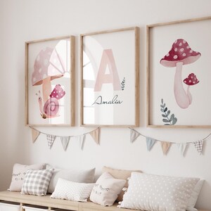 Conjunto de carteles Caracol Hongo | Habitación infantil | Cartel con nombre | Cartel infantil | Regalo | Cuadros de pared infantiles | Decoración de pared | Regalo | archivo digital