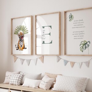 Conjunto de carteles habitación infantil verde | 3 cuadros de pared con nombre de tigre diciendo | Regalo | Carteles para niños | Decoración de pared | Coraje y fuerza | archivo digital