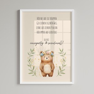 Bear nursery poster | Affirmation poster | Birth, baptism, or baby gift | Forest animals mural | Digital download
