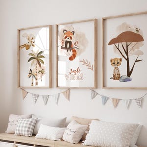 Juego de carteles para habitaciones infantiles | Animales de la selva | Murales de pared de panda, jirafa y leopardo | archivo digital | Ideas de regalos | Decoración de pared | Carteles para niños