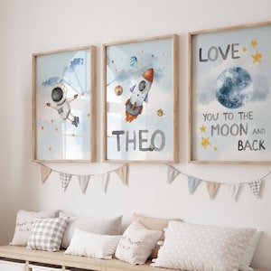 Conjunto de carteles espaciales | Murales para habitaciones infantiles | Nombre del cartel, astronauta, diciendo | Regalo | Carteles para niños | Decoración de pared | archivo digital