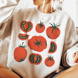 Sweat-shirt tomate, col rond alimentaire, fille tomate d'été, pull Farmers Market, chemise tomates, pull Cottagecore, sweat-shirt jardinage