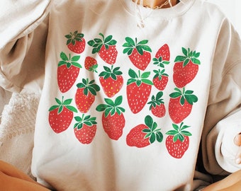 Strawberry Sweatshirt, Strawberries Crewneck, Cute Strawberry Shirts, Trendy Fruit Shirt, Strawberry Sweater, Fruit Lover Sweatshirt Women