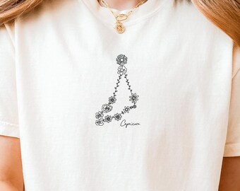 Capricorn Shirt, Zodiac T Shirt, Astrology TShirt, Capricorn Flowers, Birthday Gift, Floral Astrology, Floral Capricorn, Zodiac Flower Tee