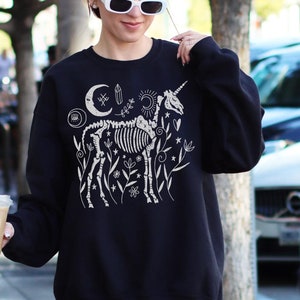 Unicorn Skeleton, Halloween Sweatshirt, Goth Girl Shirt, Goth Halloween, Gothic Sweatshirt, Goth Crewneck Women, Retro Grunge, Unicorn Shirt