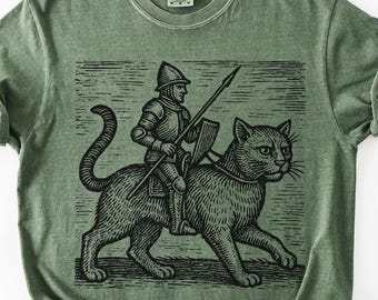 Medieval Cat Shirt, Knight TShirt, Cat Knight T Shirt, Fantasy Shirts, Medieval Knight, Vintage Inspired, Medieval Cats, Medieval T-Shirt