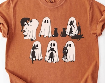 Camiseta de gato fantasma, camiseta de Halloween, fantasmas con gatos, camiseta de gatos negros, fantasmas de Halloween, camiseta linda de Halloween, camiseta de gato fantasma, Halloween