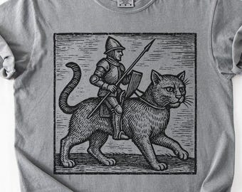 Medieval Cat Shirt, Knight TShirt, Medieval Knight, Cat Knight T Shirt, Fantasy Shirts, Vintage Inspired, Medieval Cats, Medieval T-Shirt