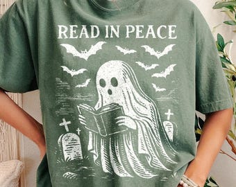 Halloween Shirt, Ghost Reading Book, Halloween Reading TShirt, Bookish Tee, Ghost T Shirt, Halloween Reader, Graveyard Ghost, Book Lover