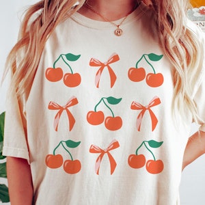 Coquette Shirt, Cherry Bow Shirt, Cherries T-Shirt, Valentines Day Top, Ribbon T Shirt, Cherry Coquette, Vintage Aesthetic, Bows Graphic Tee