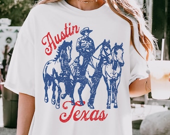 Austin Texas Shirt, Retro Cowboy Tshirt, Western Graphic Tee, Country T-Shirt, Cowboy Horse, Rodeo Shirts, Cowboy Shirt, Vintage Aesthetic