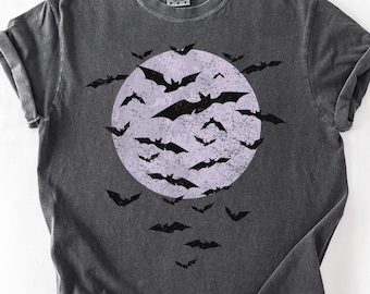 Bats Shirt, Halloween Tshirt, Bat T Shirt, Full Moon Shirt, Halloween Bats, Flying Bats, Spooky T-Shirt, Distressed Bats, Bats Grunge Tee