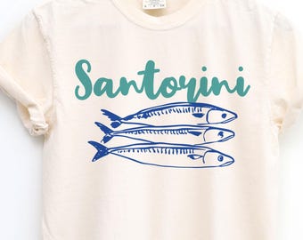 Santorini Shirt, Sardines TShirt, Coastal Aesthetic, Travel Shirt, Santorini Greece, Greek Vacation, Sardine T Shirt, Souvenir T-Shirt