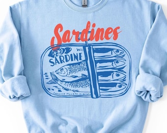 Sardines Sweatshirt, Fish Crewneck, Vintage Sardine, Coastal Aesthetic, Fish Shirt, Tinned Fish, Sardine Sweater, Sardines Pullover