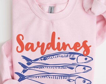 Sardines Sweatshirt, Fish Crewneck, Vintage Sardine, Coastal Aesthetic, Fish Shirt, Retro European, Foodie Shirt, Travel Sweater, Preppy Top