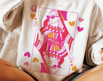 Queen Sweatshirt, Playing Card, Hearts Crewneck, Queen Sweater, Playing Cards, Heart, Valentines Day, Trendy Sweatshirts, Cute Valentine