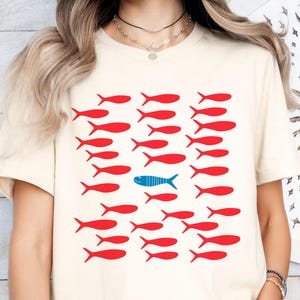 Fish Shirt, Sardines TShirt, Cute Fish Shirt, Retro Graphic Tee, Fisherman Aesthetic, Fisherman Core, Red Blue Fishies, Fishy T Shirt