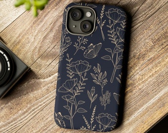 Floral Phone Case, Flower Phone Cases, Flowers iPhone Case, Samsung Galaxy, Google Pixel, Dark Blue, Yellow, Pretty Floral Phone Case iPhone