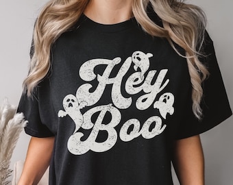 Geist-Shirt, Halloween-Shirt, Komfortfarben, Hey Boo-Shirt, süßes Geist-T-Shirt, Geistersaison, lustiges Geist-T-Shirt, Erwachsene, Kinder, Jugend